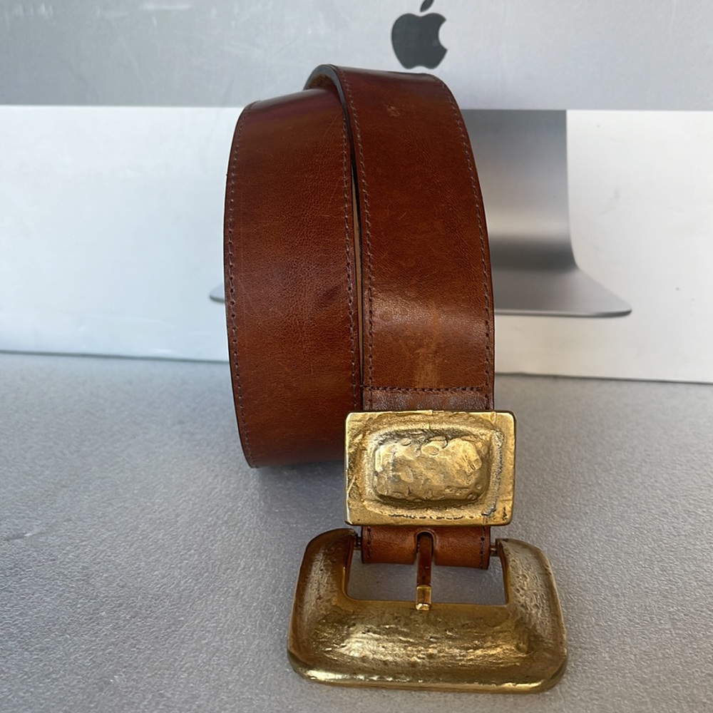 Paulith 1160 Brown Leather Vintage Belt with Gold Accents - Picture 5 of 16